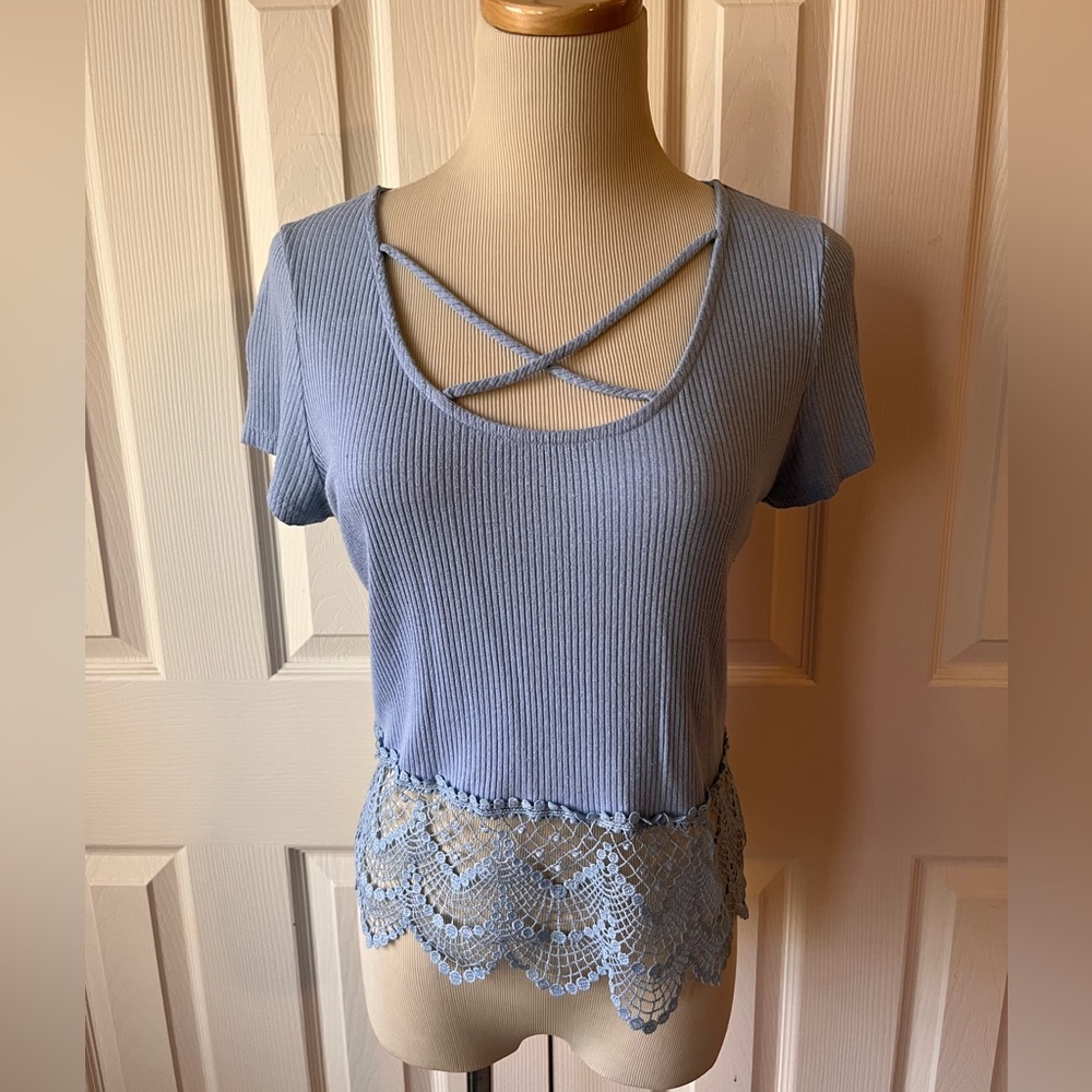 Charlotte Russe Lace Midriff and Crisscross Detailing